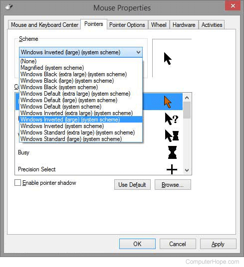 How to change the cursor pointer in Chrome on the computer