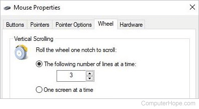 Mouse properties - Wheel tab