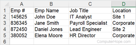 Unformatted data in an Excel worksheet.