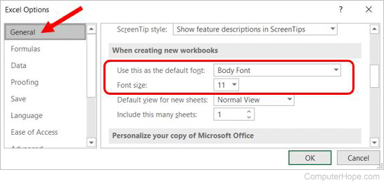 Default font settings in Microsoft Word