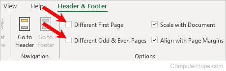 Header and footer options in Microsoft Excel