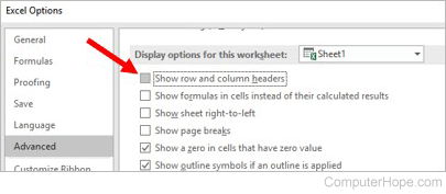 Hide column and row headers in Microsoft Excel