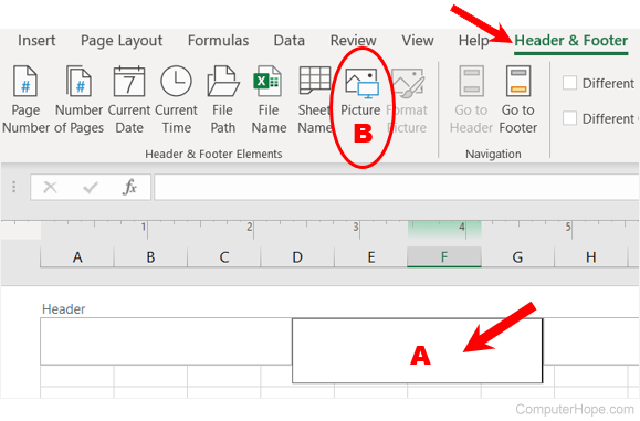 Microsoft Excel - middle header box, insert watermark image