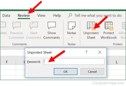 Unprotect worksheet in Microsoft Excel