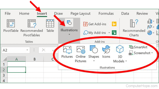 Excel 2016 Insert tab menu