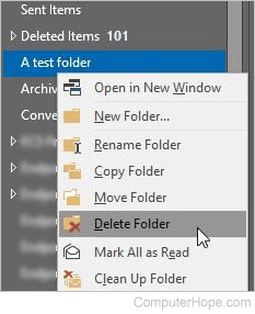 Delete a folder in Outlook