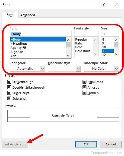Microsoft Outlook e-mail font settings