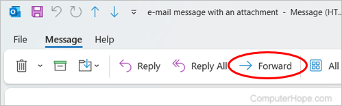 Forward message button in Microsoft Outlook message.