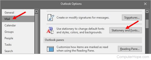 Microsoft Outlook mail options