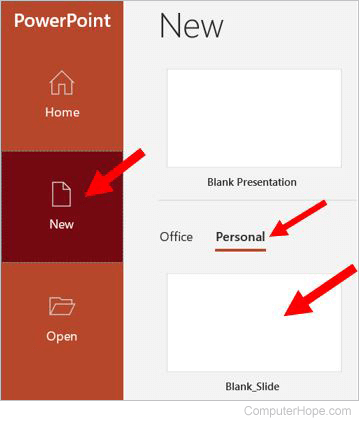 Microsoft PowerPoint - select template to create presentation