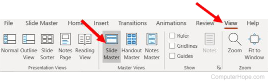 Microsoft PowerPoint Slide Master in Ribbon