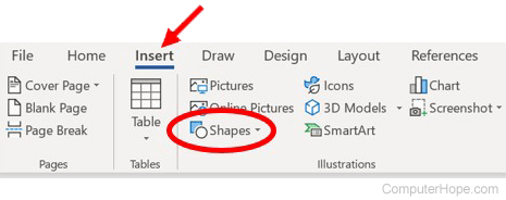 Microsoft PowerPoint - Shapes option on Insert tab