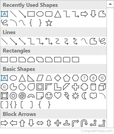 Microsoft Word - Selection of shapes to add