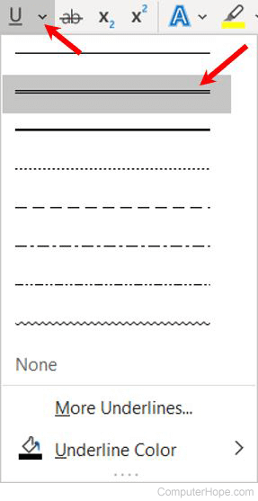 Double underline words option on the Microsoft Word Ribbon