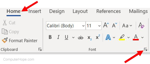 Access the default font settings in Microsoft Word