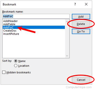 Microsoft Word - delete bookmark