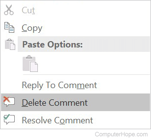 Delete Comment option in Microsoft Word.
