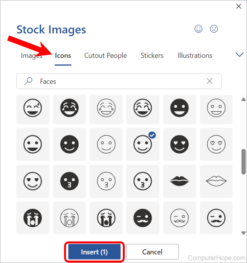 Select and insert an icon, or emoji, in Microsoft Word.