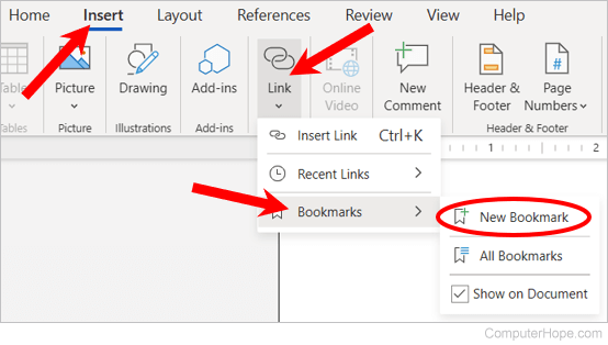 Microsoft Word Online - Add Bookmark option