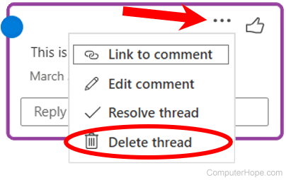 Delete thread option in Microsoft Word Online.