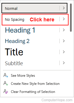 No Spacing option in Microsoft Word online.