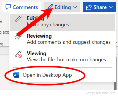 Open Microsoft Word desktop app from the Word Online web application