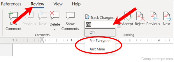 Track changes in Microsoft Word Online
