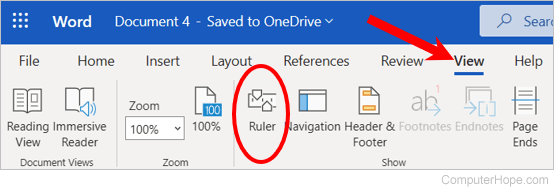 Enable ruler in Microsoft Word Online.