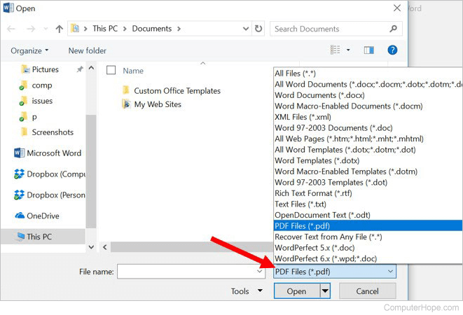 Microsoft Word - Change file type to open