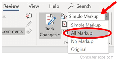 Show tracked changes in Microsoft Word