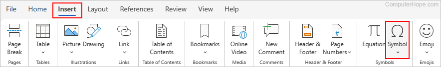 Symbol icon in Microsoft Word.
