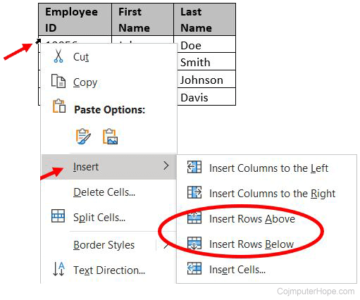 Insert row in a Microsoft Word table