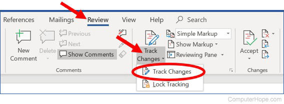 Track changes in Microsoft Word