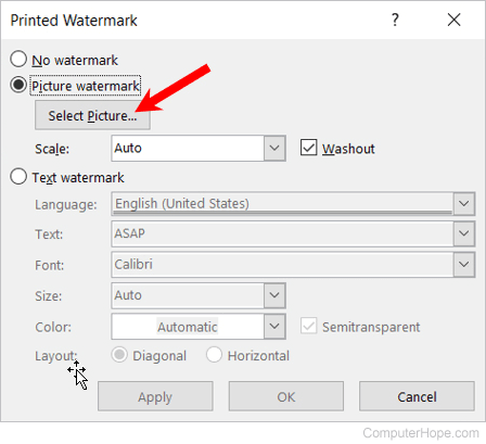 Adding a picture watermark in Microsoft Word
