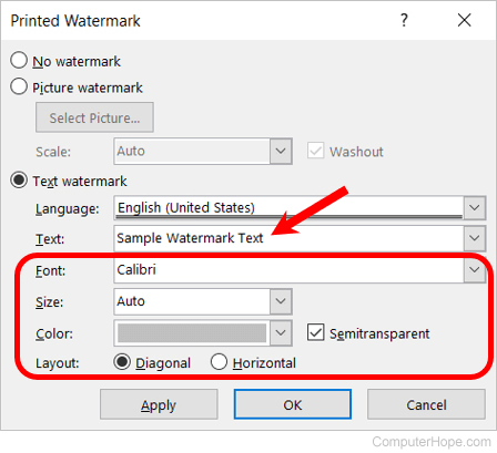 Adding a text watermark in Microsoft Word