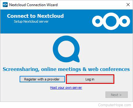 In the Nextcloud Connection Wizard, click Log in.