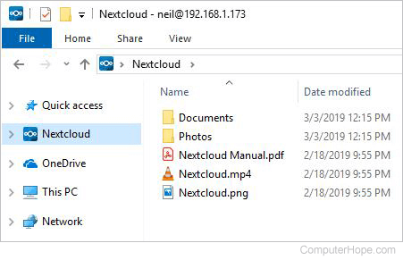 In File explorer, the Nextcloud icon is in the left pane.