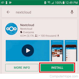 In the Google Play store, Install Nextcloud.