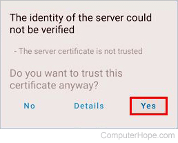 Tap Yes to trust your server's self-signed cert.