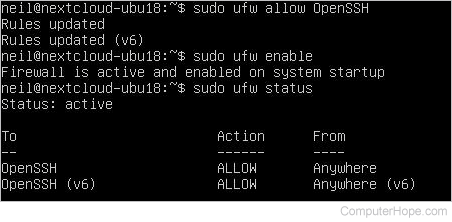 Run sudo ufw allow OpenSSH, then run sudo ufw enable.
