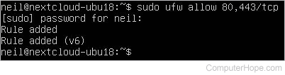 run sudo ufw allow 80,443/tcp.