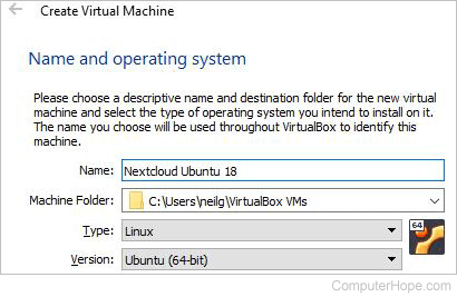 Give the virtual machine a name containing the word Ubuntu.