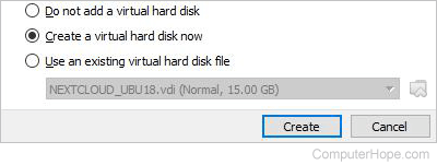 Select Create a virtual hard disk now, and click Create.