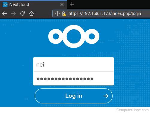 Log in with your Nextcloud admin user and password.