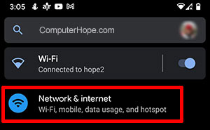 Android Network and Internet settings