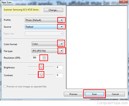 New scan window in Windows Fax and Scan.