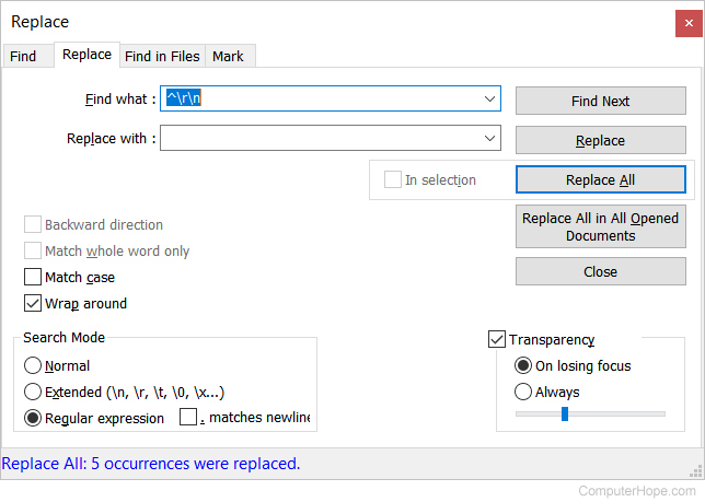 Notepad++ Replace window