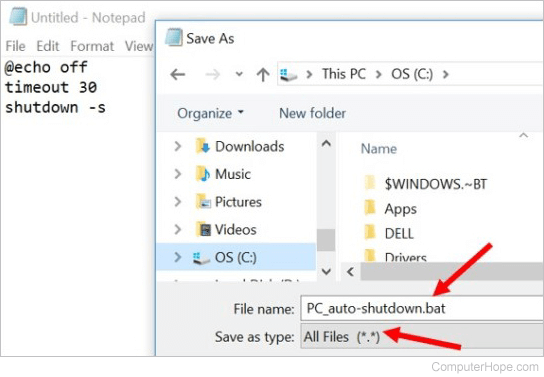 Save as a batch file in Notepad
