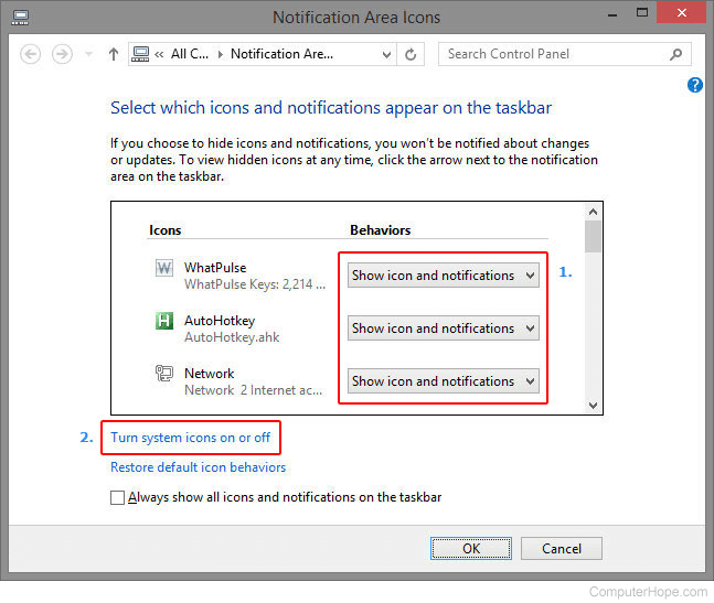 Customize Windows notification area