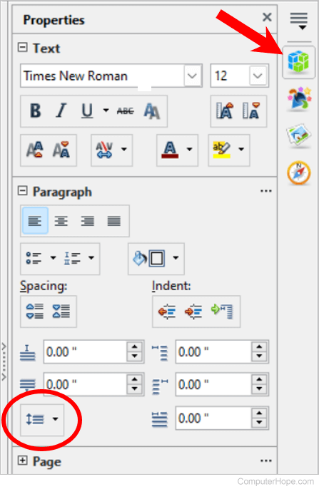 OpenOffice Writer document properties and line spacing option.